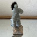 Inuit Soapstone Carving Featuring Real Fur