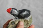 Inuit Soapstone Puffin on Stone Base
