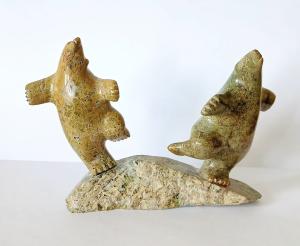 Handcrafted Soapstone Dancing Bears Inuit Figure