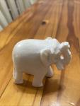 Small White Soapstone Elephant Figurine, 2” Tall