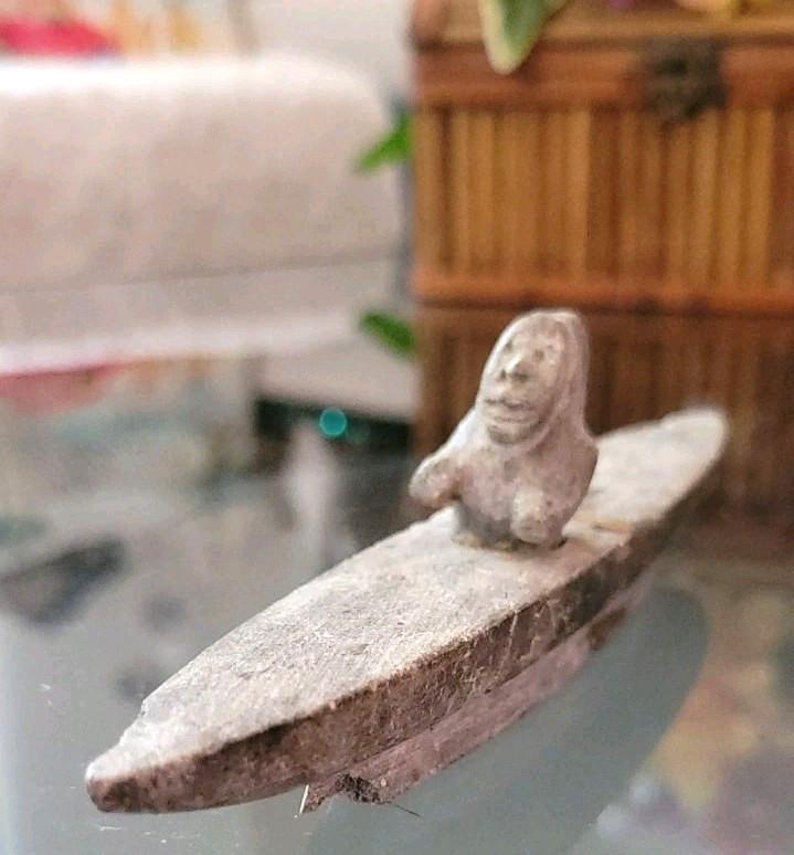 Inuit Soapstone Kayak and Hunter Sculpture