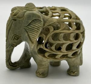 3D Soapstone Elephant Figurine with Lattice Design