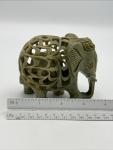 3D Soapstone Elephant Figurine with Lattice Design