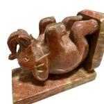 Hand-Carved Vintage Elephant Soapstone Bookends Pair