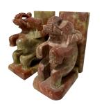 Hand-Carved Vintage Elephant Soapstone Bookends Pair