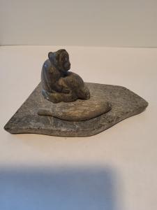 Vintage Soapstone Hunter with Seal Figurine