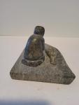 Vintage Soapstone Hunter with Seal Figurine