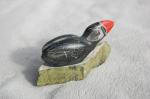 Inuit Soapstone Puffin on Stone Base, Signed