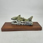 Hand-Carved Soapstone Shark Figurine with Wood Base