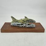 Hand-Carved Soapstone Shark Figurine with Wood Base