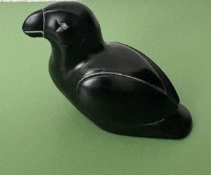Hand-Carved Black Soapstone Puffin Figurine 3”