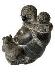 Inuit Woman with Baby and Dog Soapstone Carving