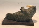 Inuit Carved Soapstone Walrus with Slate Base