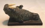 Inuit Carved Soapstone Walrus with Slate Base