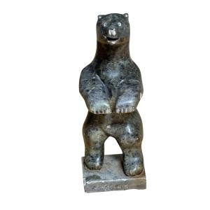 Inuit Polar Bear Soapstone Carving by N. Natchik