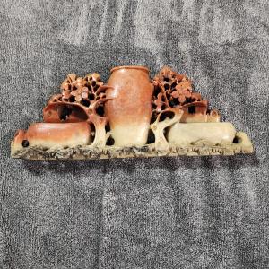 Intricate Vintage Chinese Soapstone Carving Sculpture