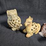 Set of 4 Soapstone Carvings: Elephant, Owl, Turtle, Fish