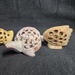 Set of 4 Soapstone Carvings: Elephant, Owl, Turtle, Fish