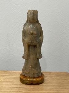 Antique Chinese Soapstone Woman with Basket Statue