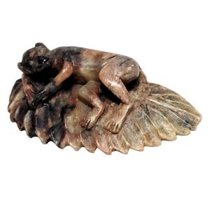 Hand Carved Chinese Soapstone Monkey on Leaf