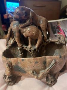 Hand-Carved Chinese Soapstone Dog Brush Pot