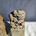Antique Chinese Hand Carved Soapstone Dragon Pair
