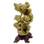 Hand-Carved Vintage Chinese Soapstone Lotus Sculpture