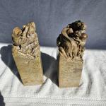 Antique Chinese Hand Carved Soapstone Dragon Pair