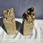 Antique Chinese Hand Carved Soapstone Dragon Pair