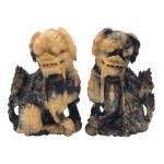Chinese Soapstone Foo Dog Lion Statues - 8” Pair