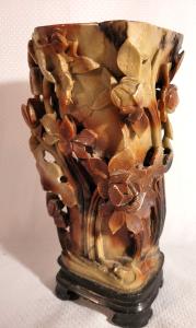 Antique 9" Hand Carved Chinese Soapstone Vase