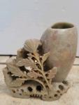 Chinese Soapstone Carved Vase with Leaf Design