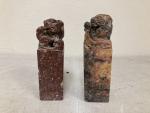 Chinese Foo Dog Soapstone Carving Pillar Statue