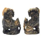 Chinese Soapstone Foo Dog Lion Statues - 8” Pair