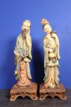 Hand-Carved Soapstone Fisherman and Lady Figurines