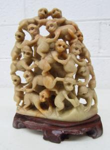 Vintage Chinese Hand-Carved Soapstone Monkey Sculpture