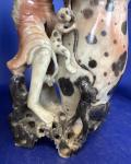 Humorous Soapstone Carving: Man with Vase, Monkey, Dog