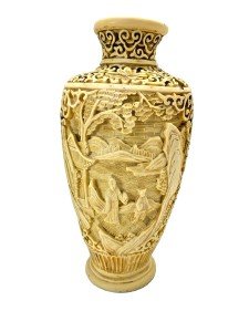 Vintage Signed Cinnabar Soapstone Vase Carving