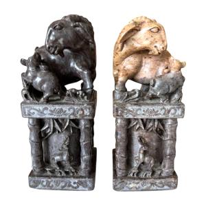 Hand Carved Chinese Soapstone Animal Seal Stamps
