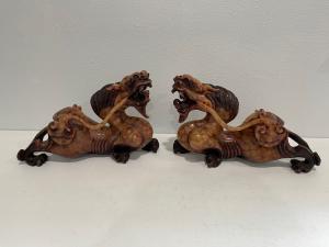 Antique Chinese Soapstone Dragon Carvings Pair