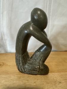 Hand-Carved Soapstone Thinking Man Statue