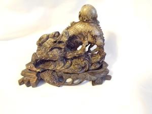 Chinese Soapstone Dragon Sculpture with Pearl Base 5.5
