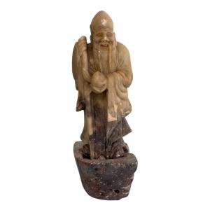 Chinese Soapstone Shou Lao Figurine for Longevity