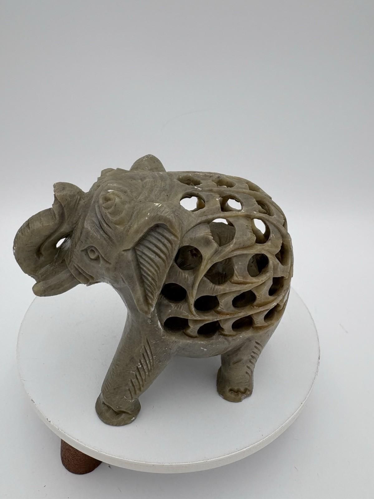 Hand-Carved Vintage Soapstone Elephant Figurine