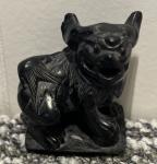 Hand-Carved Black Soapstone Foo Dog Figurine