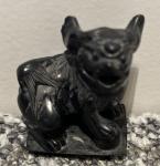 Hand-Carved Black Soapstone Foo Dog Figurine