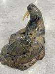 Inuit Soapstone Walrus and Pup Sculpture
