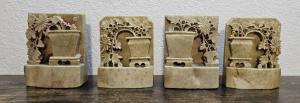Vintage Chinese Soapstone Carved Bookends Set