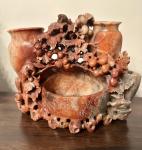 Large Antique Chinese Soapstone Vase with Garden Scene