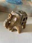 Hand-Carved Soapstone Elephant Mother and Calf Figure